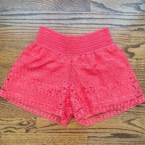 Woven Lace Short in Bright Salmon Pink